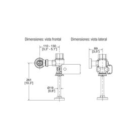 Fluxómetro Helvex Cromo para Mingitorio de Sensor 0.5 Lts a Baterías
