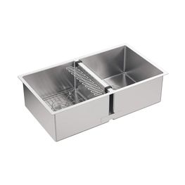 Lavatrastos Strive Inox Submontar Rectangular 2 Fosas 81.3x46.5 cm Con Rejilla