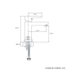 Mezcladora Lavamanos Trento Cromo Monomando Caño Bajo Sin Desagüe