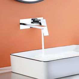 Mezcladora Monomando Lavamanos a Pared Kubika Cromo sin Desagüe