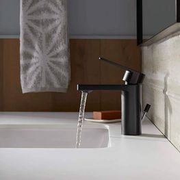 Mezcladora Monomando Lavamanos Caño Bajo Parallel Negro con Desagüe