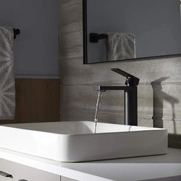 Mezcladora Monomando Lavamanos Caño Alto Parallel Negro con Desagüe