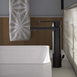 Mezcladora Monomando Lavamanos Caño Alto Parallel Negro con Desagüe