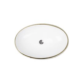 Lavamanos Floral Blanco y Dorado Bowl Redondo 600x400 mm