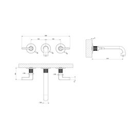 Mezcladora de Lavamanos Inciso Negro Cepillado Bimando 8” a Pared sin Desagüe 225 mm