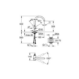 Grifo Lavabo Atrio Grafito Caño Alto Monomando con Desagüe