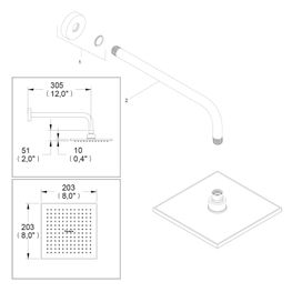 Kit Ducha Brazo y Cabeza Cuadrada Proyecta Cromo 203 mm