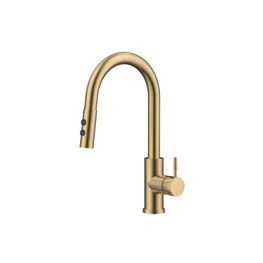 Mezcladora Cocina Slim Oro Cepillado Monomando Cuello Ganso Pull Out