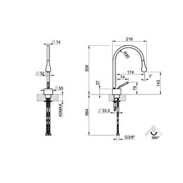 Mezcladora Lavamanos Monomando Goccia Negro Mate Caño Bajo sin Desagüe