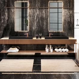 Mezcladora Lavamanos Monomando Rettangolo Cobre Cepillado Caño Bajo