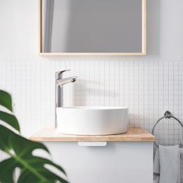 Grifo Lavabo BauEdge New Cromo Monomando Caño Alto Sin Desagüe