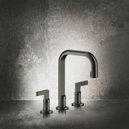 Mezcladora Bimando de Lavamanos Inciso Negro Metálico PVD Caño Alto