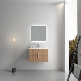 Mueble Baño London Roble 80x46x56.8 cm Con Lavamanos y Espejo