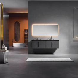 Mueble Baño London Gris 151x46.5x56.8 cm Con Top y Espejo
