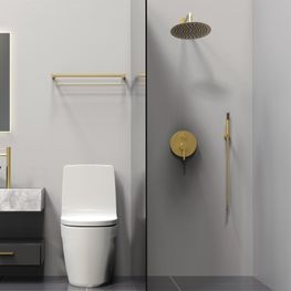 Ducha Slim Oro Cepillado Teleducha Con Codo, Manguera y Colgador