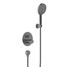 Kit Grifo Ducha Conic Gun Grey Empotrado con Diverter, Manguera y Soporte