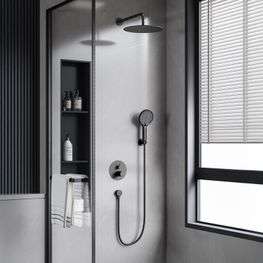 Kit Grifo Ducha Conic Negro Mate Empotrado con Diverter, Manguera y Soporte