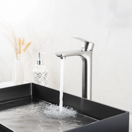 Grifo Lavabo City Inox Satin Monomando Caño Alto Sin Desagüe