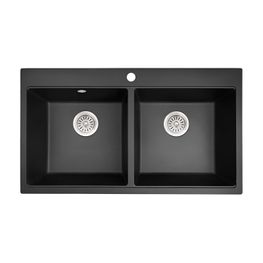 Lavatrastos Turin 2 Fosas Empotrar Cuarzo/PMMA Negro 86x48x20 cm