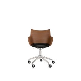 Silla Q/Wood con Rodos Madera Oscura/Negro/Cromado