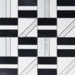 Mosaico Stripes Black & White 30x30 cm Brillante