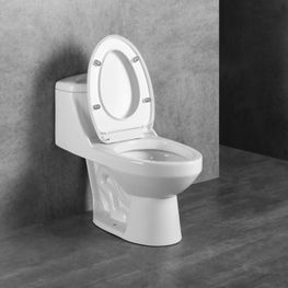 Inodoro Misty Blanco One Piece Elongado Cierre Lento Doble Push 3-4.6L Tapa Curva