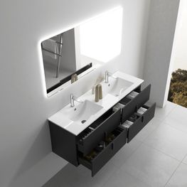 Mueble Baño London Gris 151x46.5x56.8 cm Con Top y Espejo