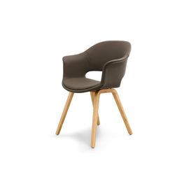 Silla Halo Cuero Verde Oliva Patas de Madera 57x56x79 cm
